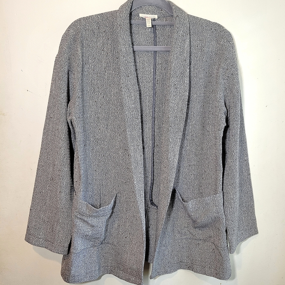 Eileen Fisher Organic Cotton Gray Tan Tweed Blazer Sz Womans Med Minimalist EUC